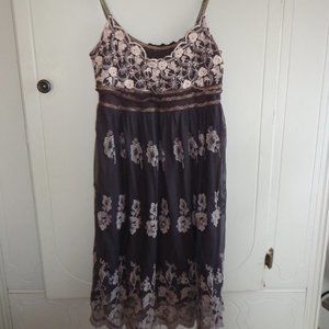 Anthropologie hazel Adjustable Sundress Mesh & Lace Overlay Brown Lining Size M
